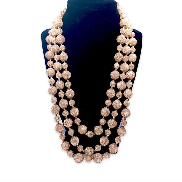 𝅺vintage Triple Layer Golden Bead Japanese Necklace - Picture 3 of 9